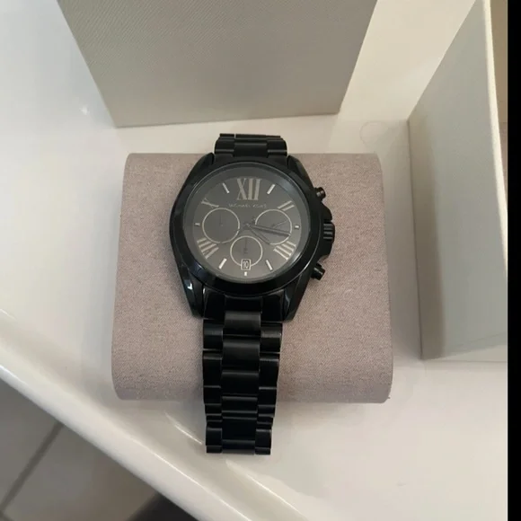 Black Michael Kors watch. Women’s  watch/boyfriend style. Only been worn once Michael Kors Slim Runway Blackout Watch, MK Logo Dial Black  main image 3